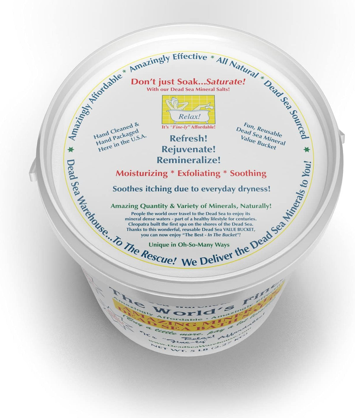 Amazing Minerals Dead Sea Bath Salts,100% Full Mineral Therapeutic Bath Salts, Detoxifying & Moisturizing, Exfoliating for Dry Skin, Unscented(5 lbs)