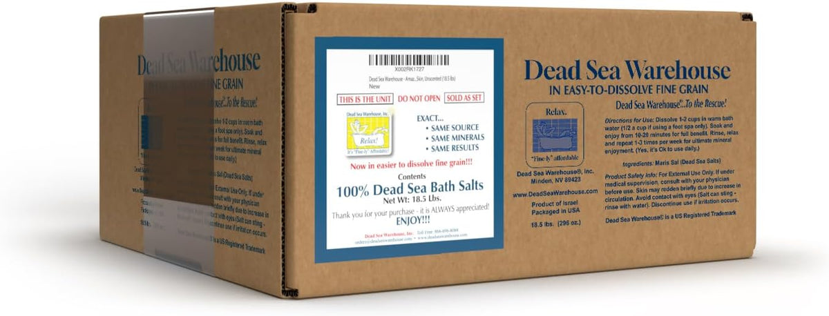 Amazing Minerals Dead Sea Bath Salts,100% Full Mineral Therapeutic Bath Salts, Detoxifying & Moisturizing, Exfoliating for Dry Skin, Unscented(5 lbs)