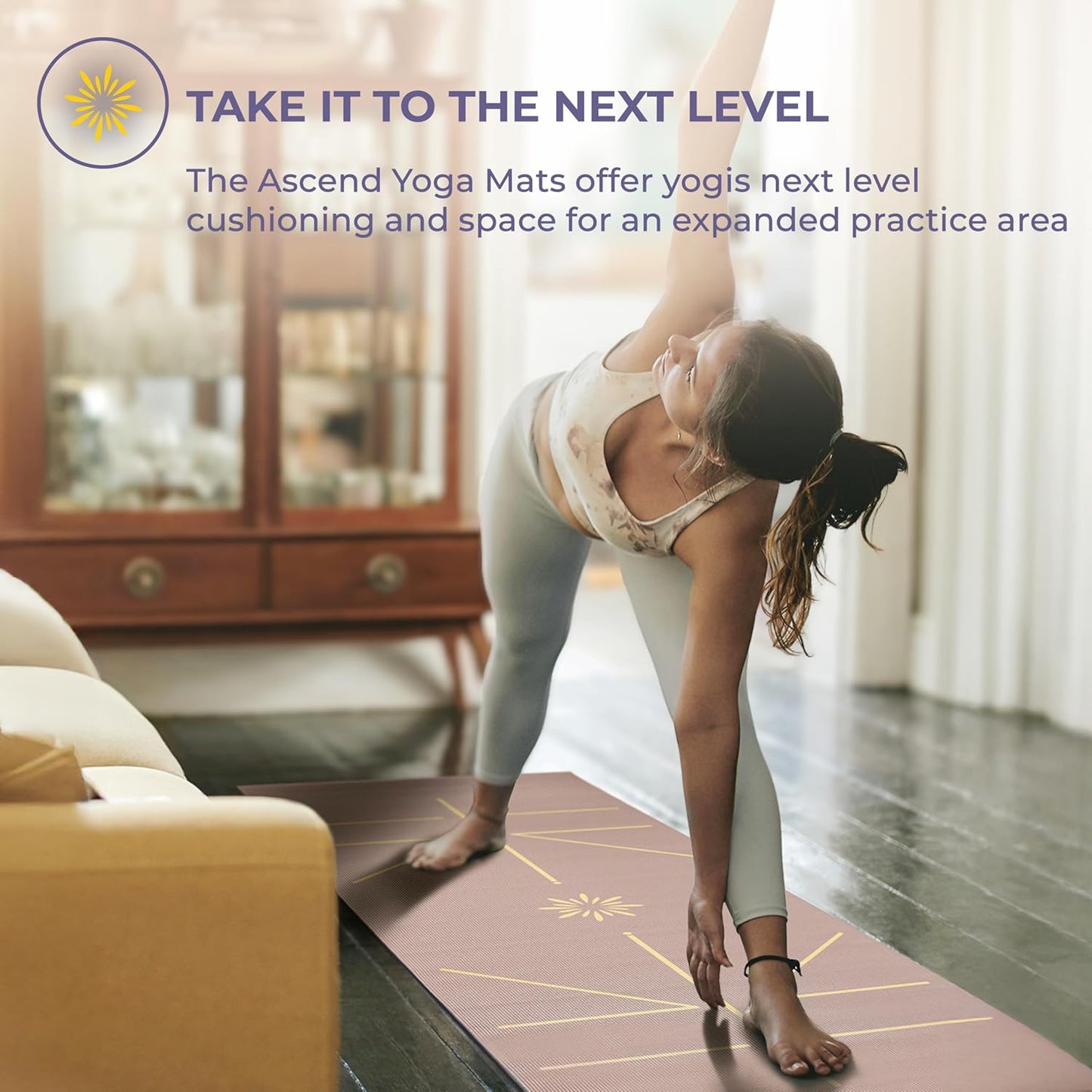 Ascend 6mm Thick Yoga Mat, 72x24in | Premium Non Slip Exercise Mat for Pilates, Workout, Stretching, Fitness, Training - Gym Mat for Home and Studio