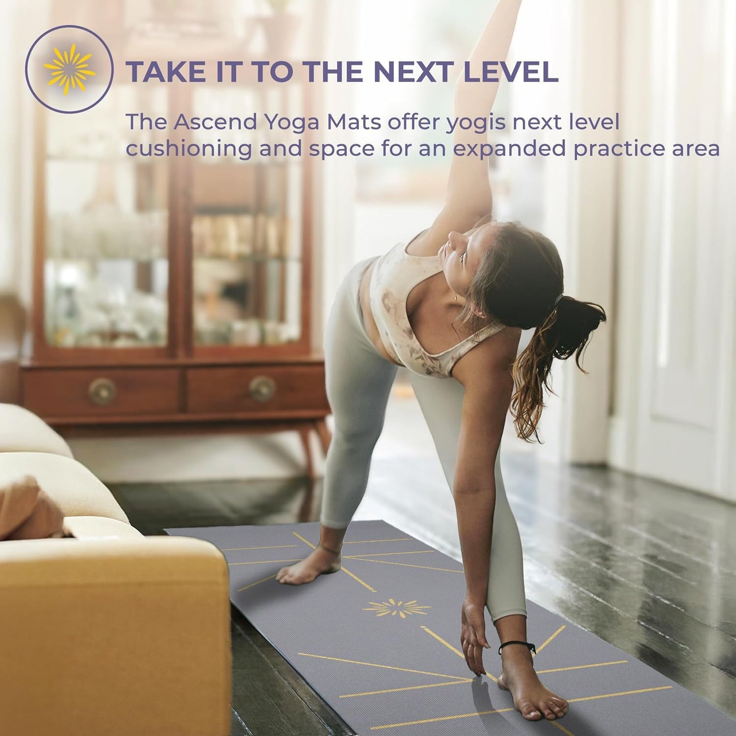 Ascend 6mm Thick Yoga Mat, 72x24in | Premium Non Slip Exercise Mat for Pilates, Workout, Stretching, Fitness, Training - Gym Mat for Home and Studio