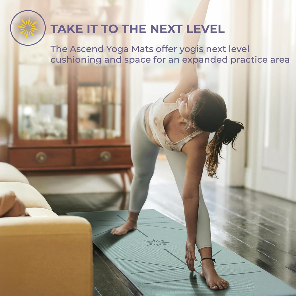 Ascend 6mm Thick Yoga Mat, 72x24in | Premium Non Slip Exercise Mat for Pilates, Workout, Stretching, Fitness, Training - Gym Mat for Home and Studio