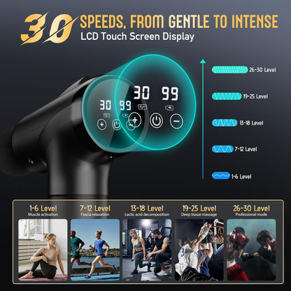 Deep Tissue 30 Speeds 9 Attachments Handheld (Black)