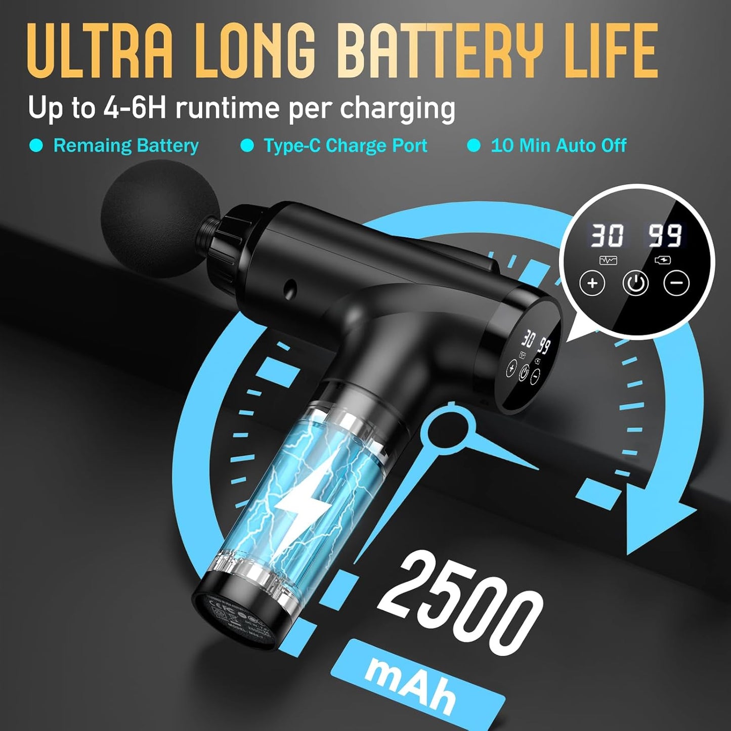 Deep Tissue 30 Speeds 9 Attachments Handheld (Black)