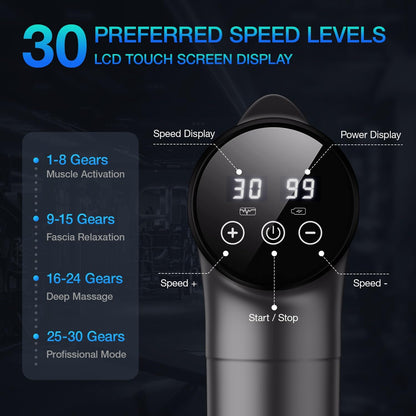 Deep Tissue 30 Speeds 9 Attachments Handheld (Black)