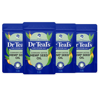 Pure Epsom Salt, Cannabis Sativa Hemp Seed Oil, 3 lb (Pack of 4)