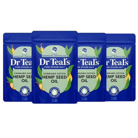 Pure Epsom Salt, Cannabis Sativa Hemp Seed Oil, 3 lb (Pack of 4)
