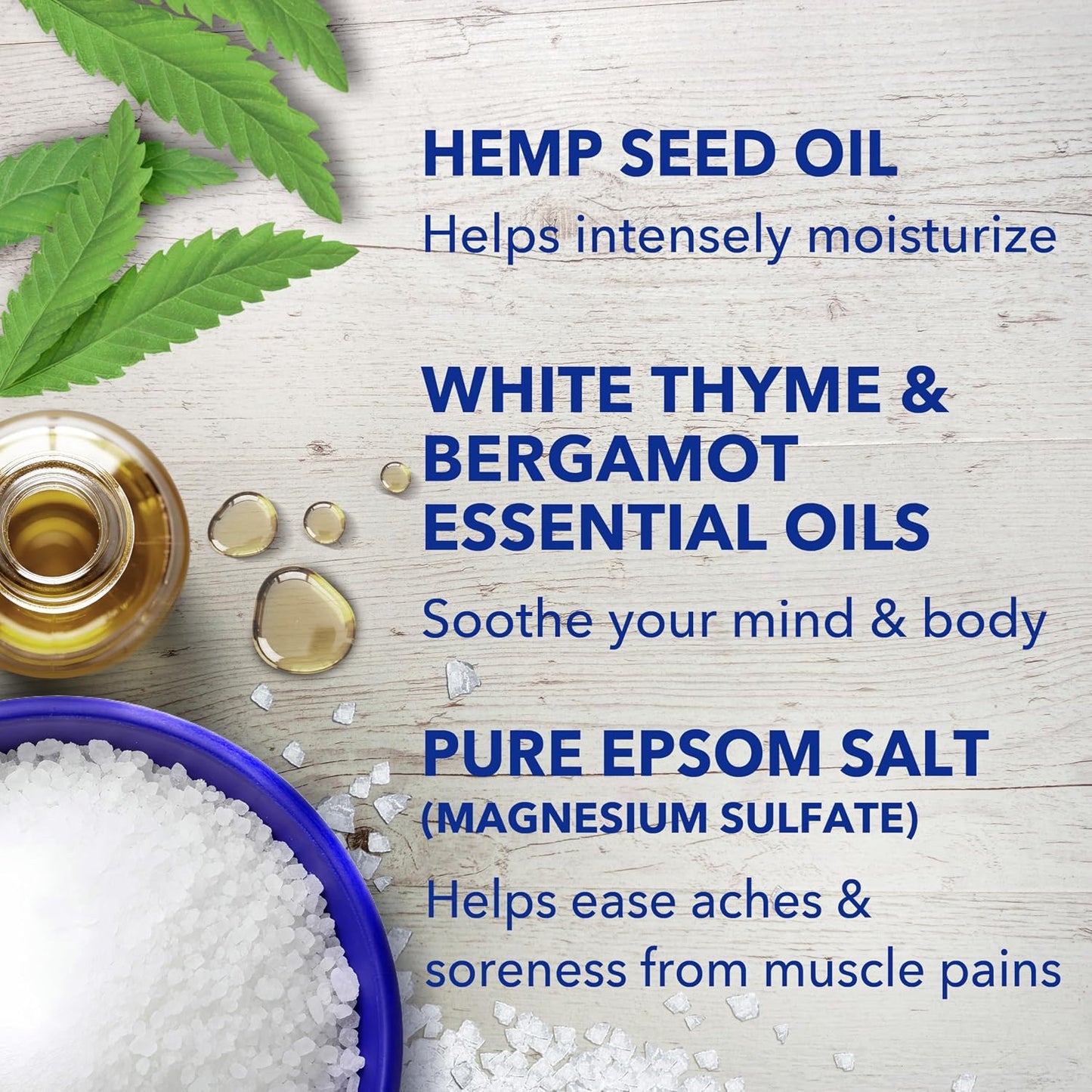 Pure Epsom Salt, Cannabis Sativa Hemp Seed Oil, 3 lb (Pack of 4)