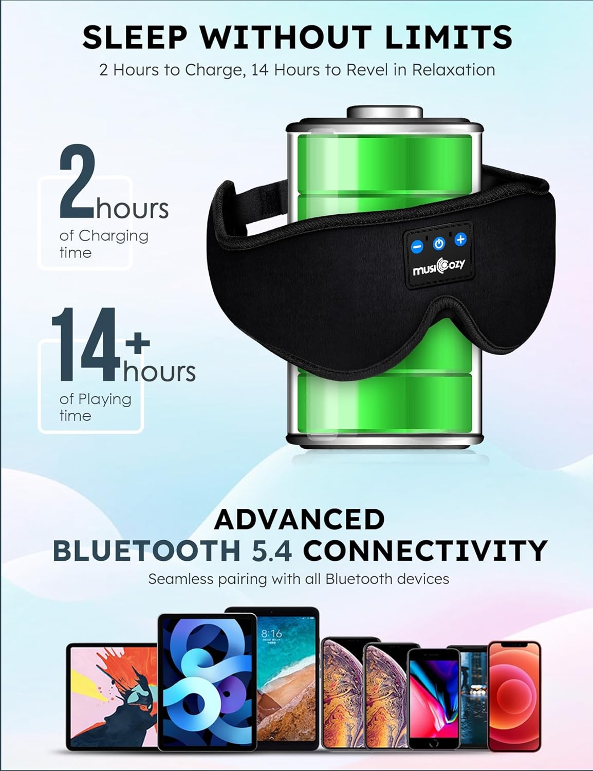 Bluetooth 5.4 Sleep Headphones Sleeping Eye Mask Earbuds Headband