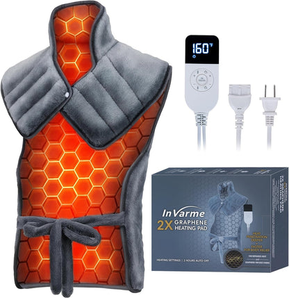 Neck-Back Far Infrared Heating Pad: 2X Graphene and Luxury Plush Electric Heating Pad for Neck Shoulders Back - 3X Deeper Pain Relief for Mom Dad in Full Body - 24” X 37” 3H Auto Off