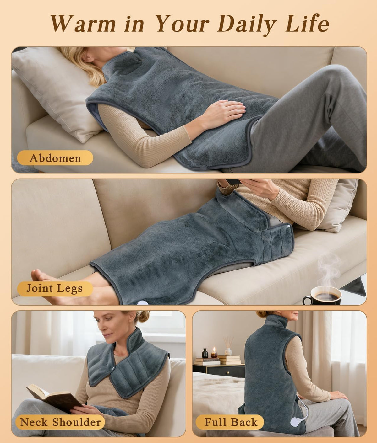 Neck-Back Far Infrared Heating Pad: 2X Graphene and Luxury Plush Electric Heating Pad for Neck Shoulders Back - 3X Deeper Pain Relief for Mom Dad in Full Body - 24” X 37” 3H Auto Off