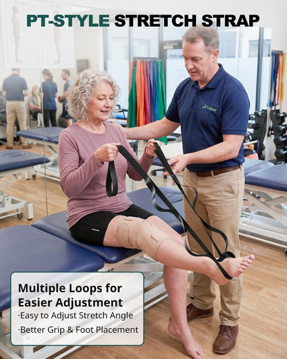 Non-Elastic Stretching Strap with Loops for Physical Therapy & Rehab, Knee Hip Leg ROM Post-Surgery, Yoga Strap for Stretching, Leg Lifter Strap Mobility Aid, Hamstring Calf Back