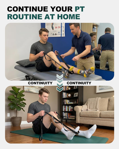 Non-Elastic Stretching Strap with Loops for Physical Therapy & Rehab, Knee Hip Leg ROM Post-Surgery, Yoga Strap for Stretching, Leg Lifter Strap Mobility Aid, Hamstring Calf Back
