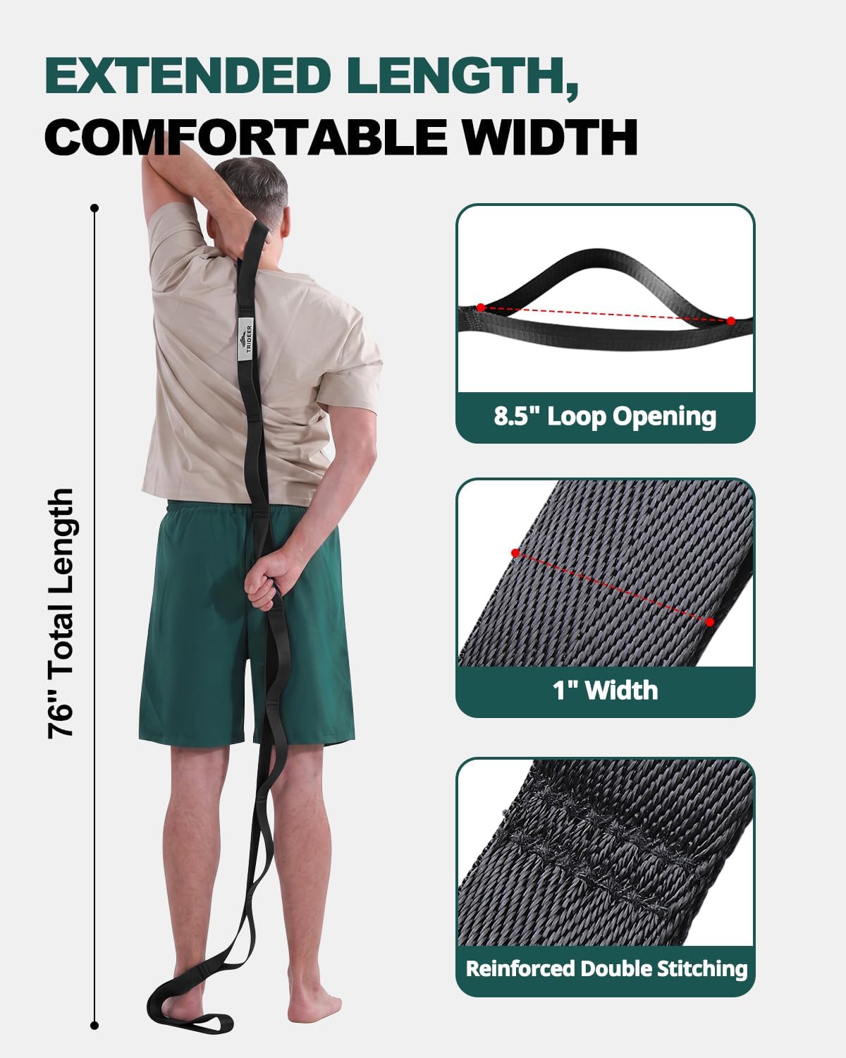 Non-Elastic Stretching Strap with Loops for Physical Therapy & Rehab, Knee Hip Leg ROM Post-Surgery, Yoga Strap for Stretching, Leg Lifter Strap Mobility Aid, Hamstring Calf Back