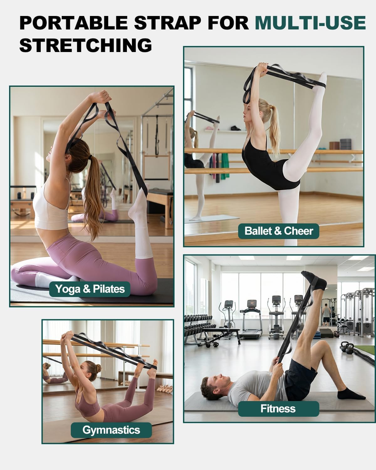 Non-Elastic Stretching Strap with Loops for Physical Therapy & Rehab, Knee Hip Leg ROM Post-Surgery, Yoga Strap for Stretching, Leg Lifter Strap Mobility Aid, Hamstring Calf Back