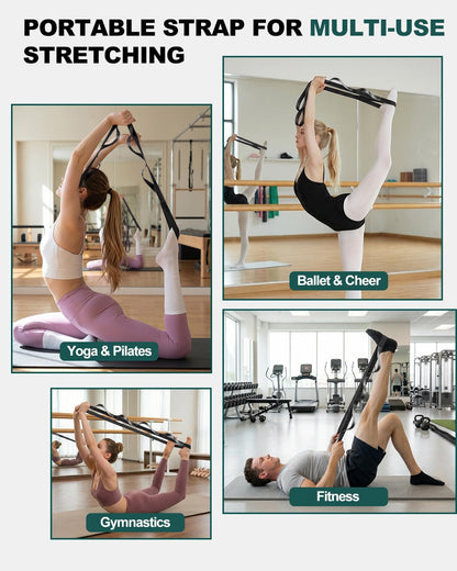 Non-Elastic Stretching Strap with Loops for Physical Therapy & Rehab, Knee Hip Leg ROM Post-Surgery, Yoga Strap for Stretching, Leg Lifter Strap Mobility Aid, Hamstring Calf Back