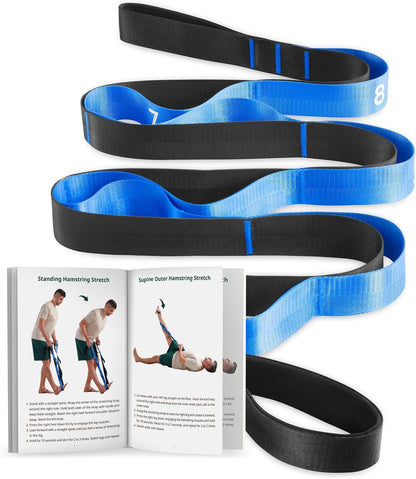 Non-Elastic Stretching Strap with Loops for Physical Therapy & Rehab, Knee Hip Leg ROM Post-Surgery, Yoga Strap for Stretching, Leg Lifter Strap Mobility Aid, Hamstring Calf Back