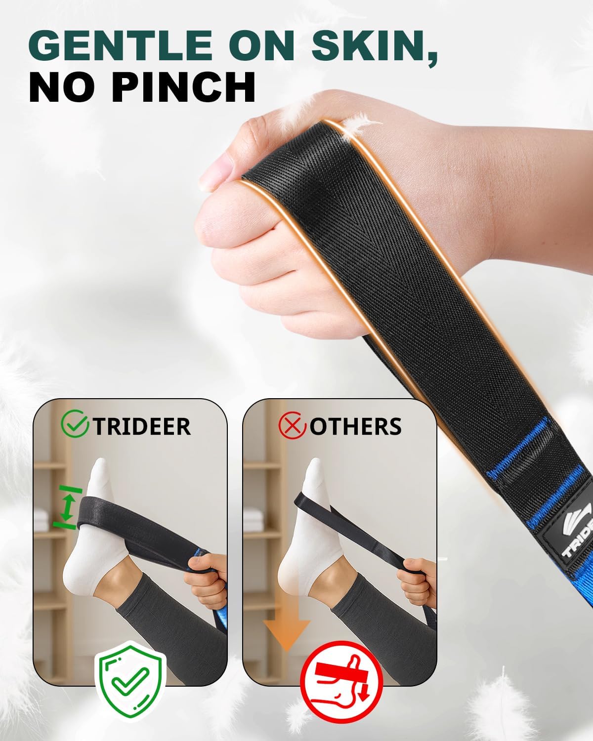 Non-Elastic Stretching Strap with Loops for Physical Therapy & Rehab, Knee Hip Leg ROM Post-Surgery, Yoga Strap for Stretching, Leg Lifter Strap Mobility Aid, Hamstring Calf Back