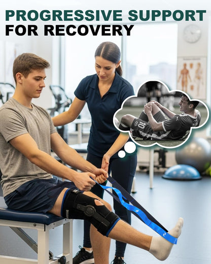 Non-Elastic Stretching Strap with Loops for Physical Therapy & Rehab, Knee Hip Leg ROM Post-Surgery, Yoga Strap for Stretching, Leg Lifter Strap Mobility Aid, Hamstring Calf Back