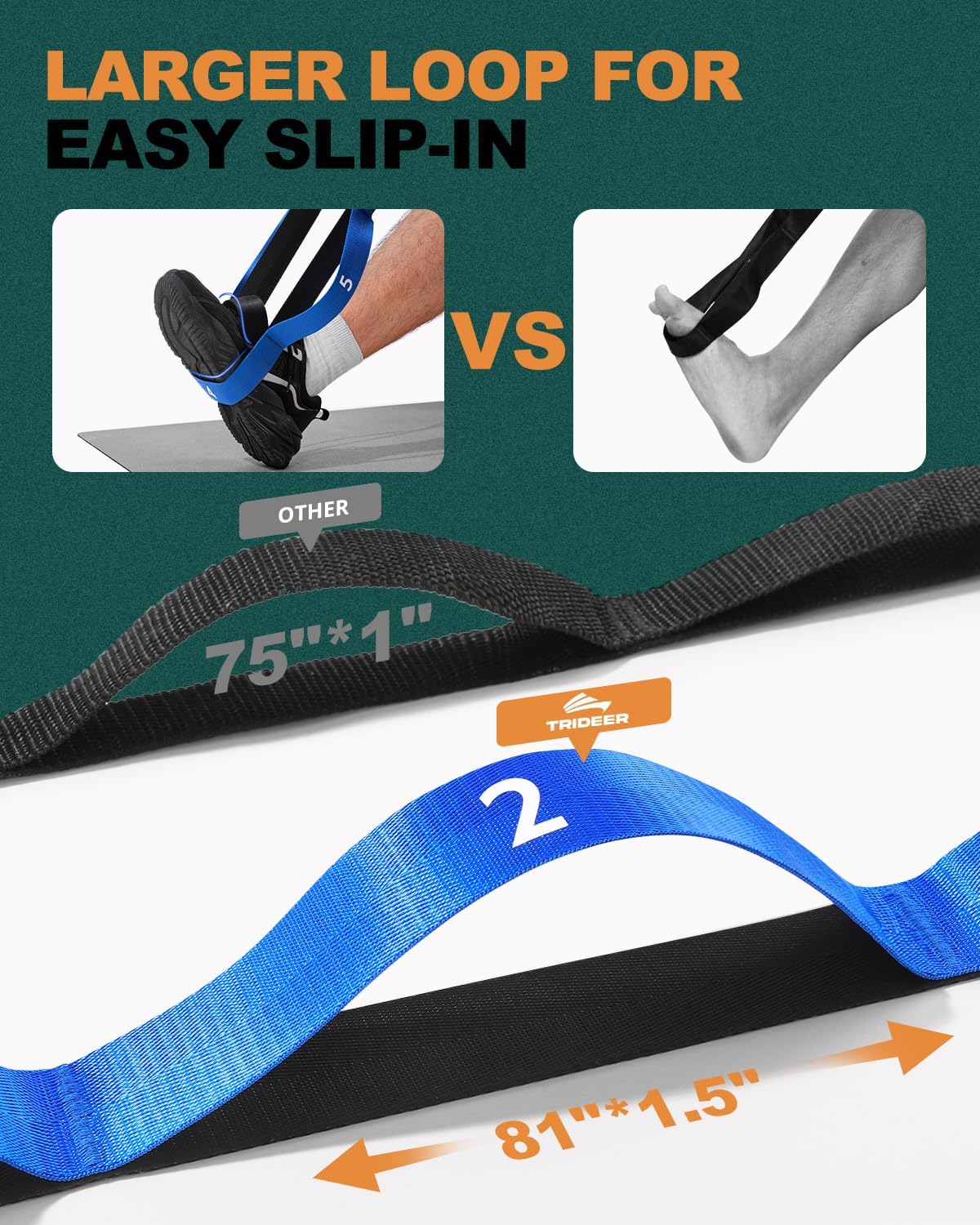 Non-Elastic Stretching Strap with Loops for Physical Therapy & Rehab, Knee Hip Leg ROM Post-Surgery, Yoga Strap for Stretching, Leg Lifter Strap Mobility Aid, Hamstring Calf Back