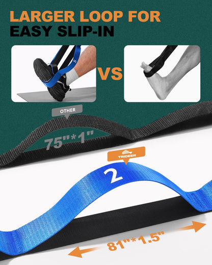 Non-Elastic Stretching Strap with Loops for Physical Therapy & Rehab, Knee Hip Leg ROM Post-Surgery, Yoga Strap for Stretching, Leg Lifter Strap Mobility Aid, Hamstring Calf Back