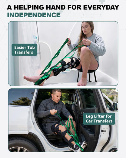 Non-Elastic Stretching Strap with Loops for Physical Therapy & Rehab, Knee Hip Leg ROM Post-Surgery, Yoga Strap for Stretching, Leg Lifter Strap Mobility Aid, Hamstring Calf Back