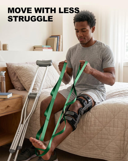 Non-Elastic Stretching Strap with Loops for Physical Therapy & Rehab, Knee Hip Leg ROM Post-Surgery, Yoga Strap for Stretching, Leg Lifter Strap Mobility Aid, Hamstring Calf Back