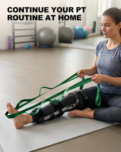 Non-Elastic Stretching Strap with Loops for Physical Therapy & Rehab, Knee Hip Leg ROM Post-Surgery, Yoga Strap for Stretching, Leg Lifter Strap Mobility Aid, Hamstring Calf Back