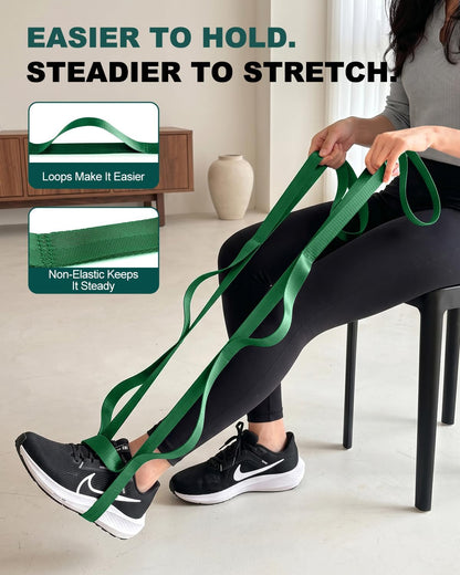 Non-Elastic Stretching Strap with Loops for Physical Therapy & Rehab, Knee Hip Leg ROM Post-Surgery, Yoga Strap for Stretching, Leg Lifter Strap Mobility Aid, Hamstring Calf Back