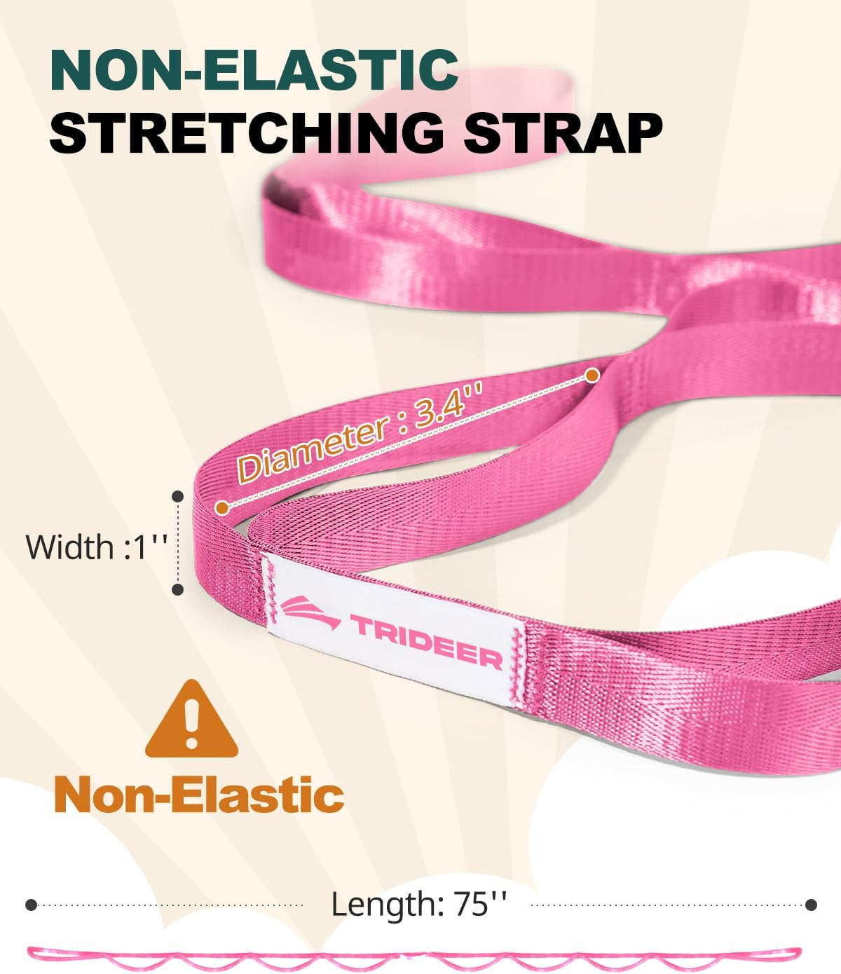 Non-Elastic Stretching Strap with Loops for Physical Therapy & Rehab, Knee Hip Leg ROM Post-Surgery, Yoga Strap for Stretching, Leg Lifter Strap Mobility Aid, Hamstring Calf Back