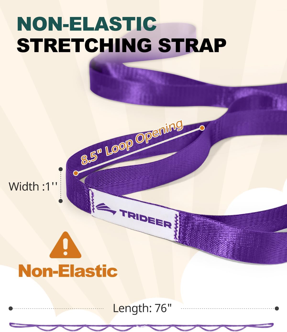 Non-Elastic Stretching Strap with Loops for Physical Therapy & Rehab, Knee Hip Leg ROM Post-Surgery, Yoga Strap for Stretching, Leg Lifter Strap Mobility Aid, Hamstring Calf Back