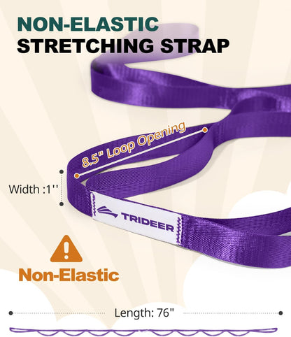 Non-Elastic Stretching Strap with Loops for Physical Therapy & Rehab, Knee Hip Leg ROM Post-Surgery, Yoga Strap for Stretching, Leg Lifter Strap Mobility Aid, Hamstring Calf Back