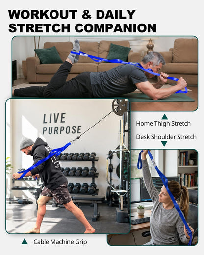 Non-Elastic Stretching Strap with Loops for Physical Therapy & Rehab, Knee Hip Leg ROM Post-Surgery, Yoga Strap for Stretching, Leg Lifter Strap Mobility Aid, Hamstring Calf Back