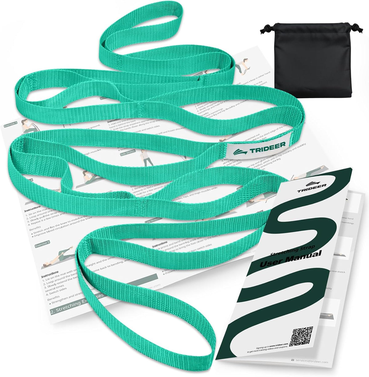 Non-Elastic Stretching Strap with Loops for Physical Therapy & Rehab, Knee Hip Leg ROM Post-Surgery, Yoga Strap for Stretching, Leg Lifter Strap Mobility Aid, Hamstring Calf Back