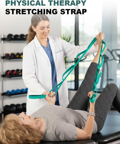 Non-Elastic Stretching Strap with Loops for Physical Therapy & Rehab, Knee Hip Leg ROM Post-Surgery, Yoga Strap for Stretching, Leg Lifter Strap Mobility Aid, Hamstring Calf Back