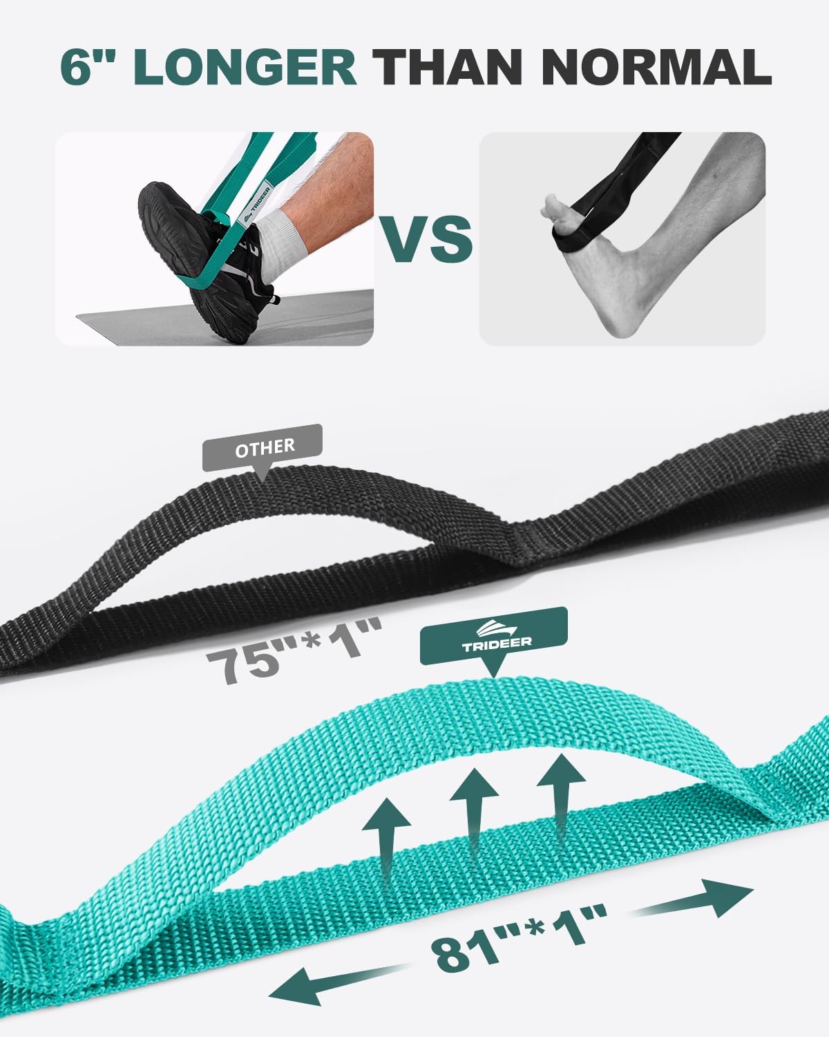 Non-Elastic Stretching Strap with Loops for Physical Therapy & Rehab, Knee Hip Leg ROM Post-Surgery, Yoga Strap for Stretching, Leg Lifter Strap Mobility Aid, Hamstring Calf Back