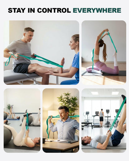 Non-Elastic Stretching Strap with Loops for Physical Therapy & Rehab, Knee Hip Leg ROM Post-Surgery, Yoga Strap for Stretching, Leg Lifter Strap Mobility Aid, Hamstring Calf Back