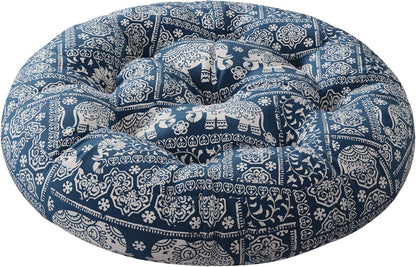 Meditation Floor Pillow Set of 2, Large Pillows Seating for Adults and Teens, Bohemian Cushion for Fireplace Yoga Living Room Sitting, Memory Foam Added, 22x22 Inch Indigo Elephant