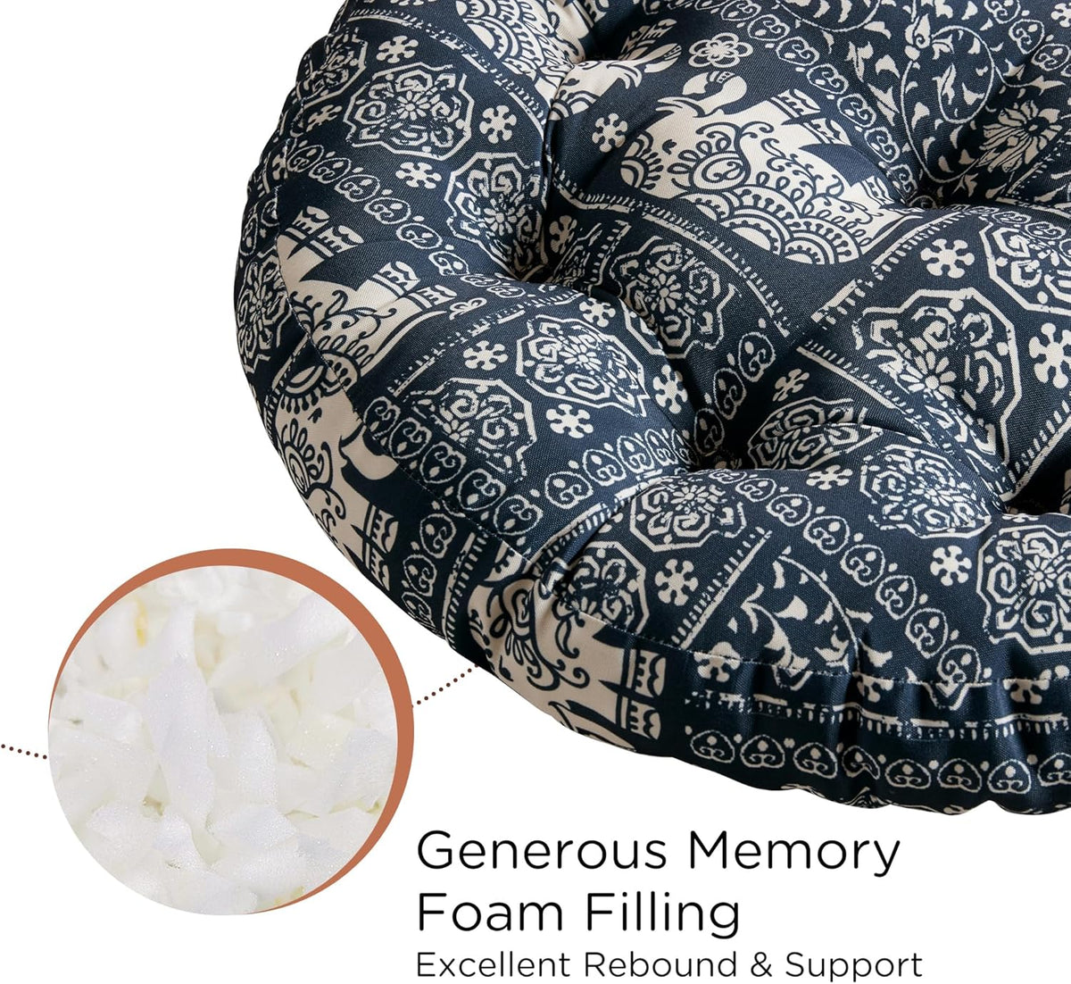 Meditation Floor Pillow Set of 2, Large Pillows Seating for Adults and Teens, Bohemian Cushion for Fireplace Yoga Living Room Sitting, Memory Foam Added, 22x22 Inch Indigo Elephant