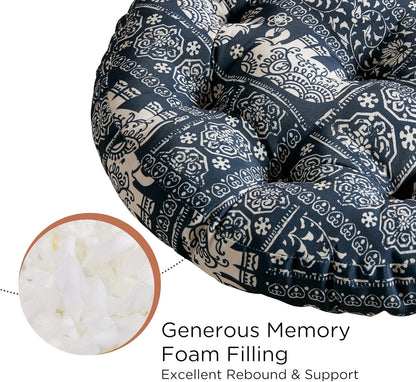 Meditation Floor Pillow Set of 2, Large Pillows Seating for Adults and Teens, Bohemian Cushion for Fireplace Yoga Living Room Sitting, Memory Foam Added, 22x22 Inch Indigo Elephant
