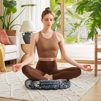 Meditation Floor Pillow Set of 2, Large Pillows Seating for Adults and Teens, Bohemian Cushion for Fireplace Yoga Living Room Sitting, Memory Foam Added, 22x22 Inch Indigo Elephant