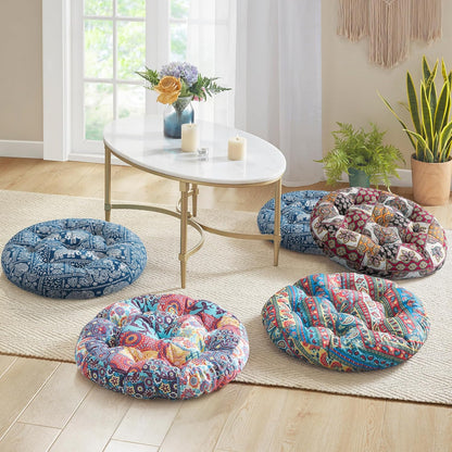 Meditation Floor Pillow Set of 2, Large Pillows Seating for Adults and Teens, Bohemian Cushion for Fireplace Yoga Living Room Sitting, Memory Foam Added, 22x22 Inch Indigo Elephant