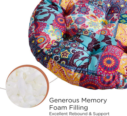 Meditation Floor Pillow Set of 2, Large Pillows Seating for Adults and Teens, Bohemian Cushion for Fireplace Yoga Living Room Sitting, Memory Foam Added, 22x22 Inch Indigo Elephant