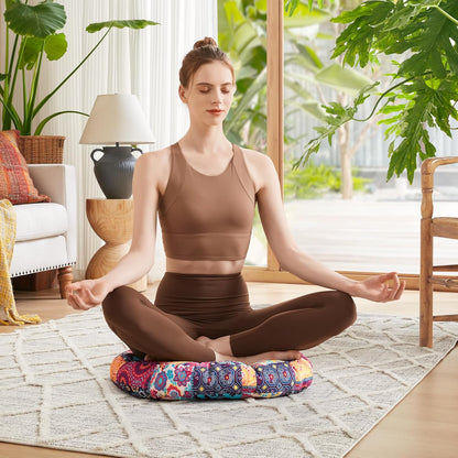 Meditation Floor Pillow Set of 2, Large Pillows Seating for Adults and Teens, Bohemian Cushion for Fireplace Yoga Living Room Sitting, Memory Foam Added, 22x22 Inch Indigo Elephant