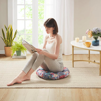 Meditation Floor Pillow Set of 2, Large Pillows Seating for Adults and Teens, Bohemian Cushion for Fireplace Yoga Living Room Sitting, Memory Foam Added, 22x22 Inch Indigo Elephant