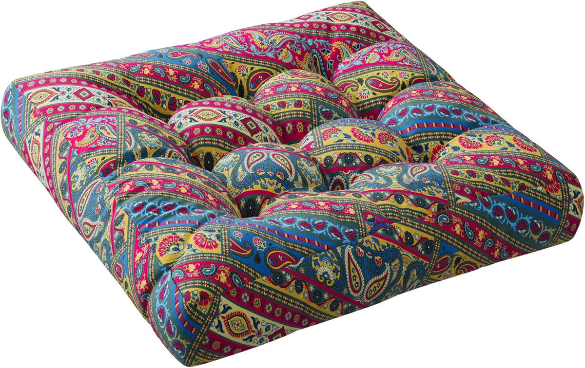 Meditation Floor Pillow Set of 2, Large Pillows Seating for Adults and Teens, Bohemian Cushion for Fireplace Yoga Living Room Sitting, Memory Foam Added, 22x22 Inch Indigo Elephant