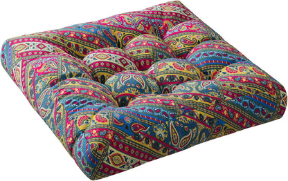 Meditation Floor Pillow Set of 2, Large Pillows Seating for Adults and Teens, Bohemian Cushion for Fireplace Yoga Living Room Sitting, Memory Foam Added, 22x22 Inch Indigo Elephant