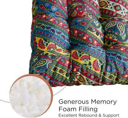 Meditation Floor Pillow Set of 2, Large Pillows Seating for Adults and Teens, Bohemian Cushion for Fireplace Yoga Living Room Sitting, Memory Foam Added, 22x22 Inch Indigo Elephant
