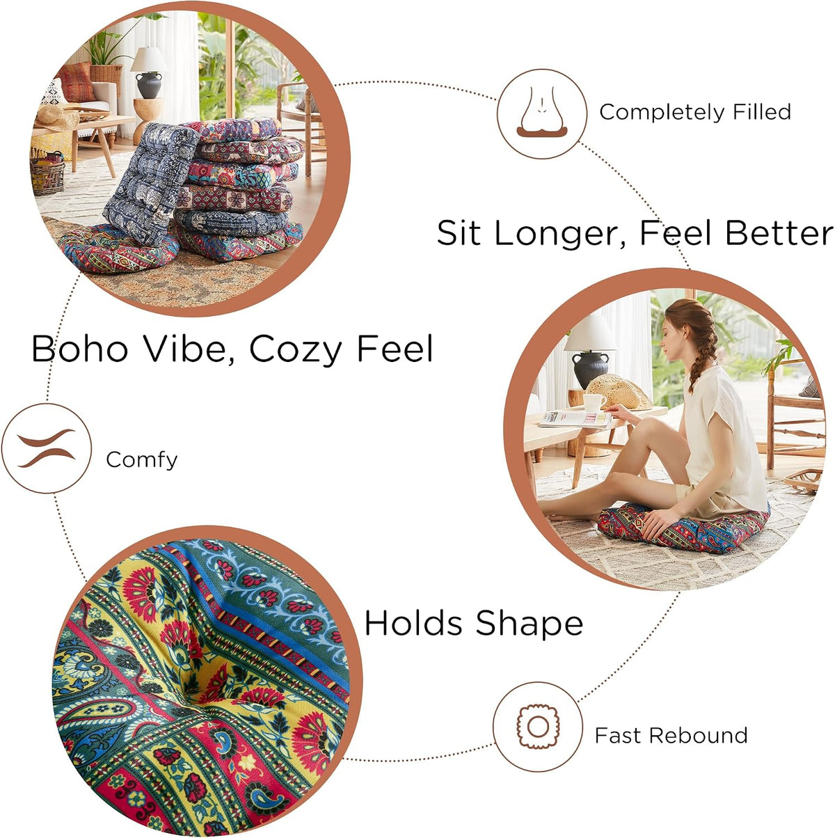 Meditation Floor Pillow Set of 2, Large Pillows Seating for Adults and Teens, Bohemian Cushion for Fireplace Yoga Living Room Sitting, Memory Foam Added, 22x22 Inch Indigo Elephant