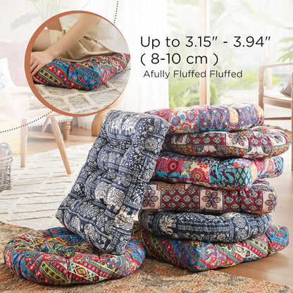 Meditation Floor Pillow Set of 2, Large Pillows Seating for Adults and Teens, Bohemian Cushion for Fireplace Yoga Living Room Sitting, Memory Foam Added, 22x22 Inch Indigo Elephant