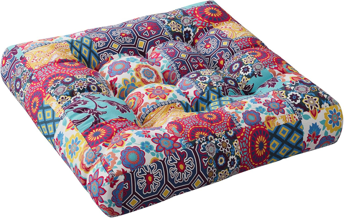 Meditation Floor Pillow Set of 2, Large Pillows Seating for Adults and Teens, Bohemian Cushion for Fireplace Yoga Living Room Sitting, Memory Foam Added, 22x22 Inch Indigo Elephant